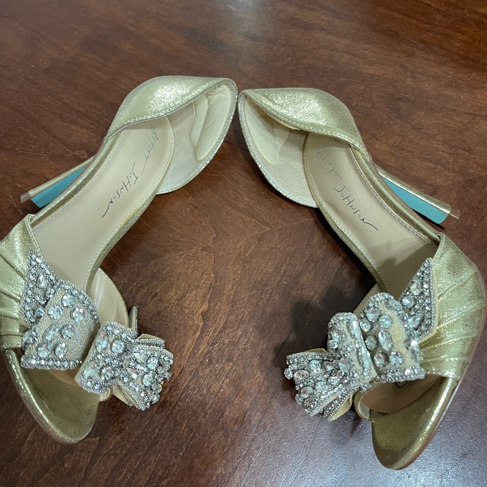 Betsey Johnson Something Blue LANDN Open-Toe Heels Rhinestone Bows - Picture 8 of 11